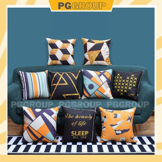Vỏ gối vuông tựa lưng trang trí sofa 45x45cm HÌNH HỌC ĐEN, CAM