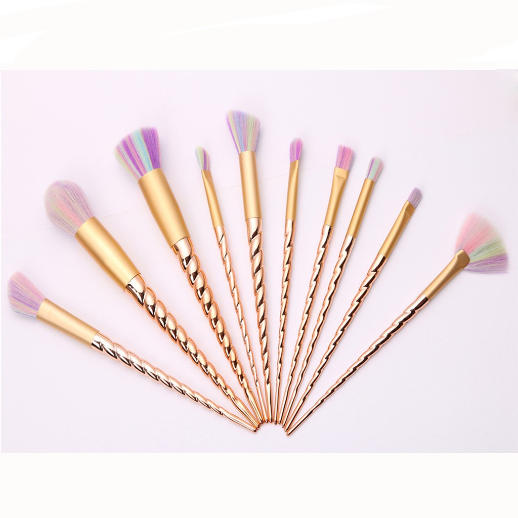 10pcs gold unicorn makeup brush cosmetics brushes makeup tools blush+silisponge