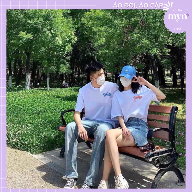 Áo thun cặp đôi Smile chất cotton, form rộng siêu đẹp, Áo phông cặp đôi Unisex Nam Nữ