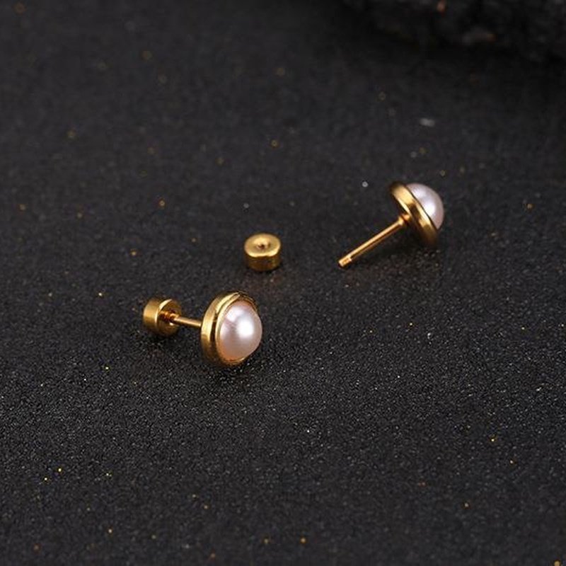 Bông tai bằng thép titan đính ngọc trai nhỏ đơn giản phong cách cổ điển tinh tế sang trọng làm quà tặng cho nữ
