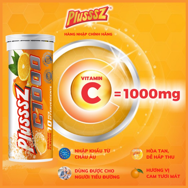 Viên sủi bổ sung vitaminC Plusssz C1000 bổ sung 1000mg Vitamin C hỗ trợ tăng cường sức đề kháng