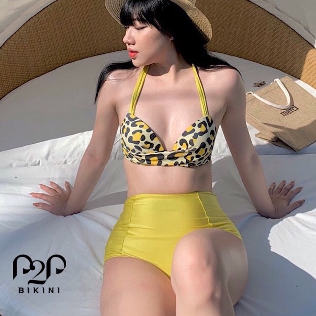 P2P BIKINI - Đồ bơi hai mảnh push up, quần lưng cao họa tiết beo - BTK320HT_LC