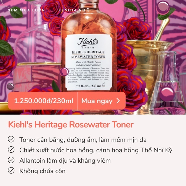 Nước cân bằng hoa hồng Kiehl's Rose Water Toner 230ml