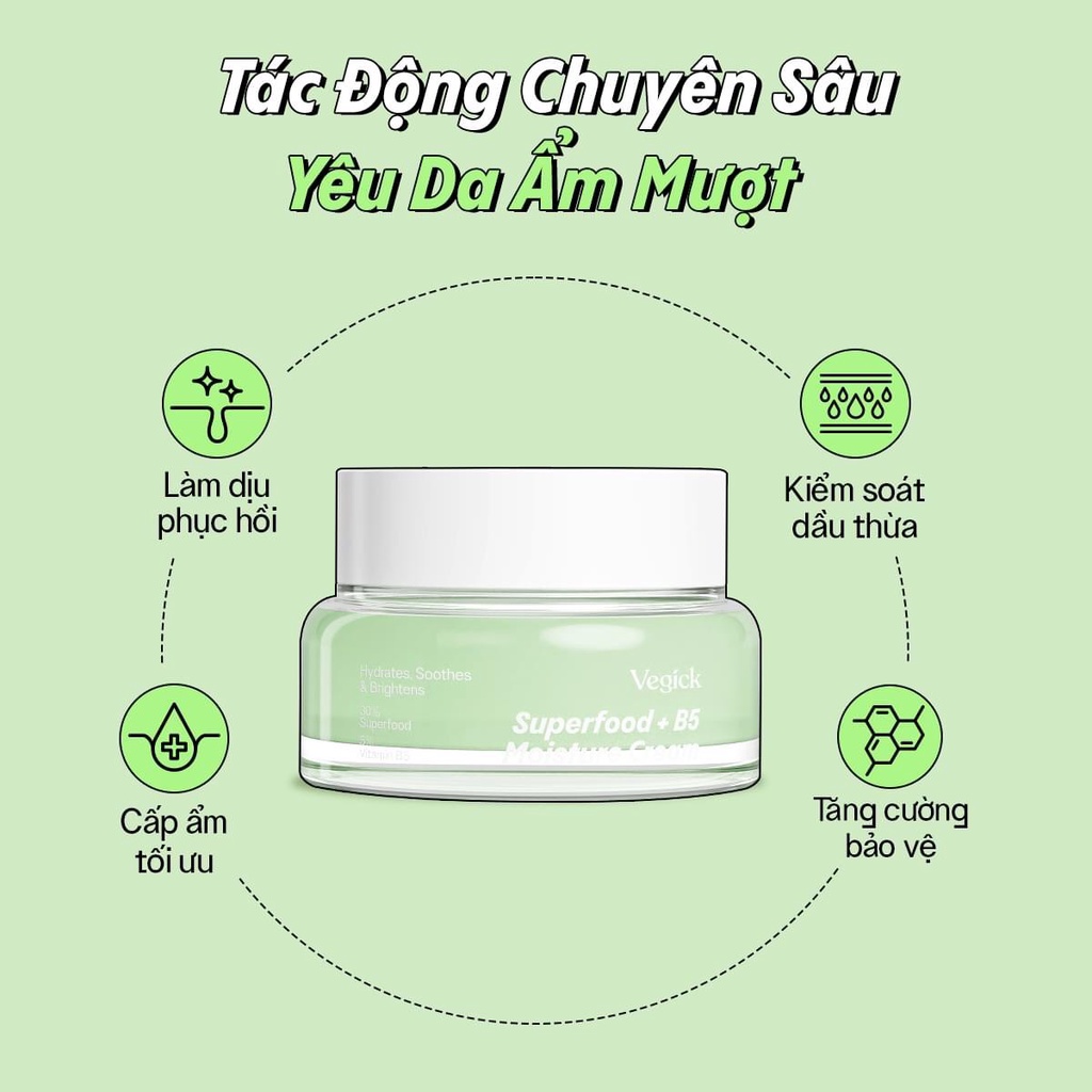 Kem Dưỡng Ẩm Thuần Chay Cho Da Dầu Nhạy Cảm Vegick Superfood + B5 Moisture Cream 50ml