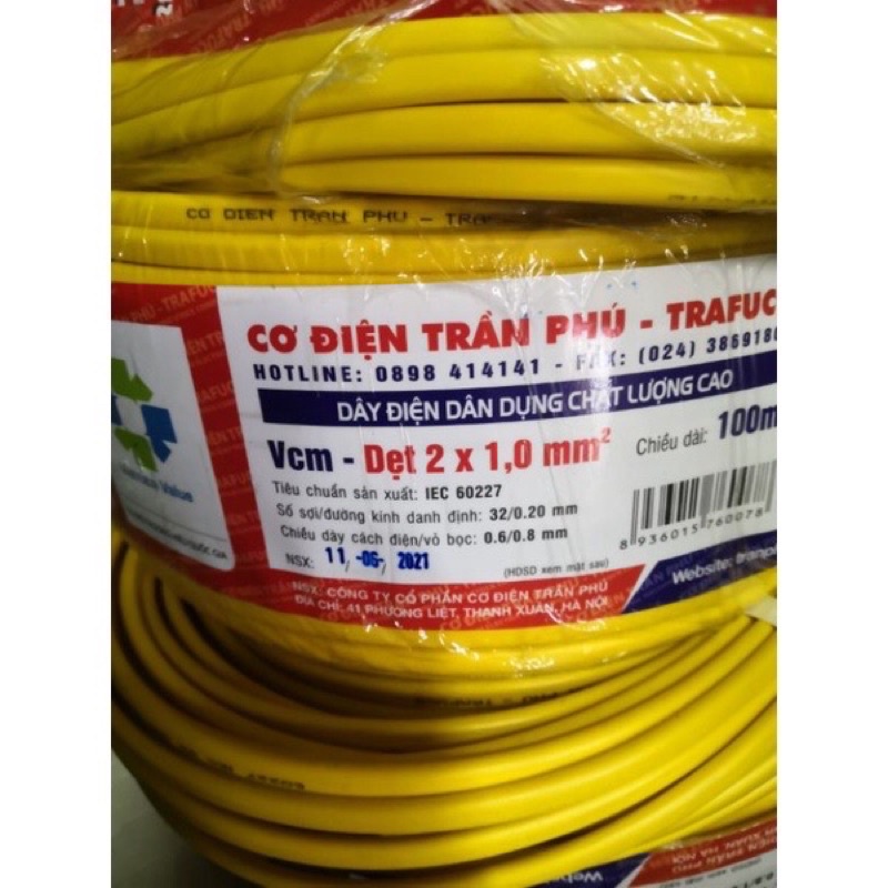 Dây điện trần phú 2x0.75, 2x1, 2x1.5  bảo hành 12 tháng