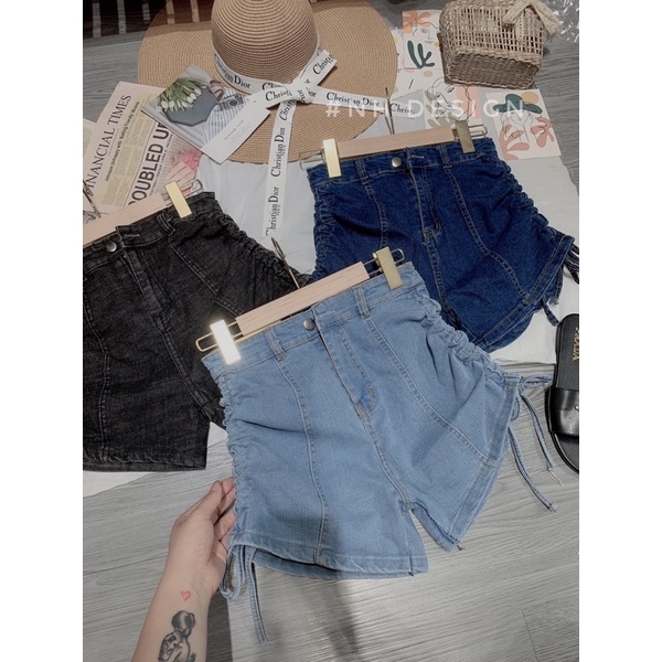 Quần sooc jeans rút dây cạp cao co giãn | BigBuy360 - bigbuy360.vn