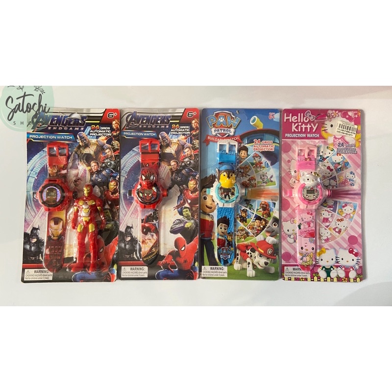 Đồng hồ Người Nhện Spider Man, Iron Man, Chó Cứu Hộ, Mèo Hello Kitty, Doraemon chiếu hình ảnh lên tường
