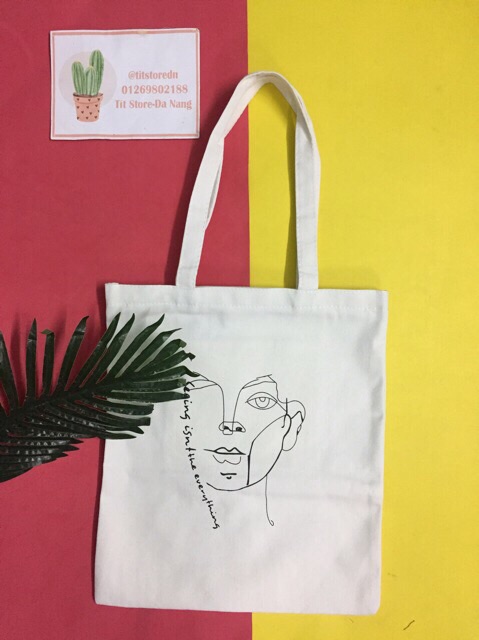 Túi tote,túi vải Canvas đeo vai đựng đồ cỡ lớn đi học,đi chơi hình Mặt người
