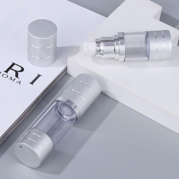 Chai hút chân không trong suốt Nắp Bạc 15ml , chai xịt giọt chiết kem , phụ kiện du lịch