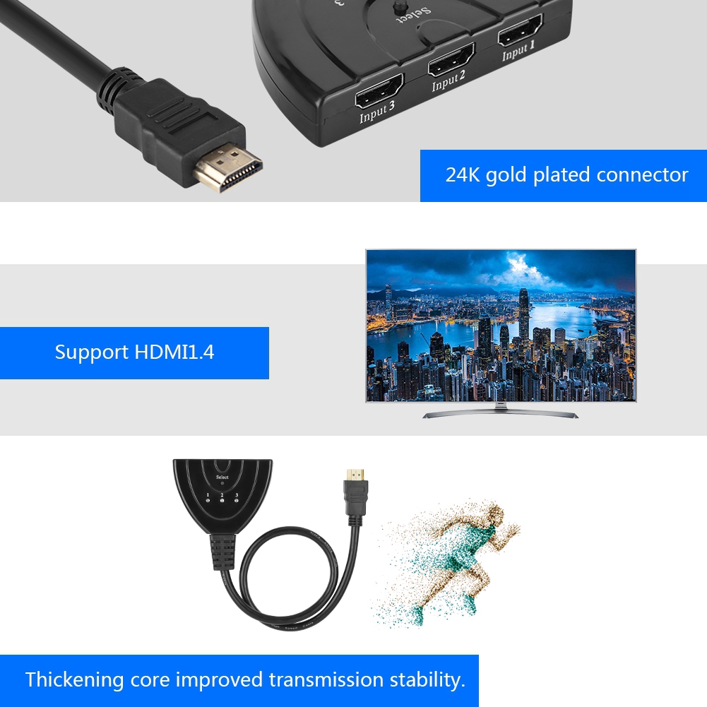 1080P Video Switch Splitter HDMI 3 In 1 Out Signal Adapter