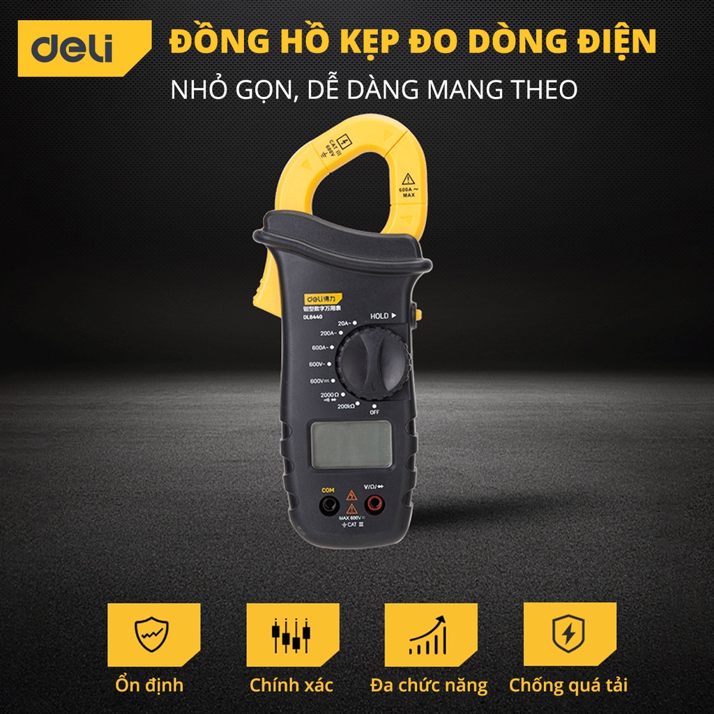 Đồng Hồ Kẹp Đo Dòng Điện Ampe 600V Deli Chuyên Dụng Chính Hãng - Độ Chính Xác Cao, Dễ Dàng Sử Dụng - DL8440