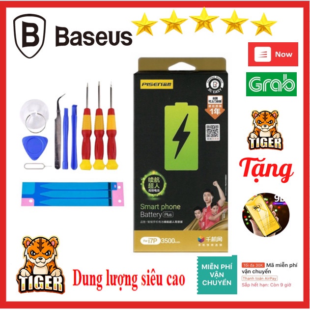 Pin PISEN ip Dung Lượng SIÊU CAO - SIÊU TRÂU cho ip 6G/6P/6S/6SP/7G/7P/8G/8P/X Tặng 9D