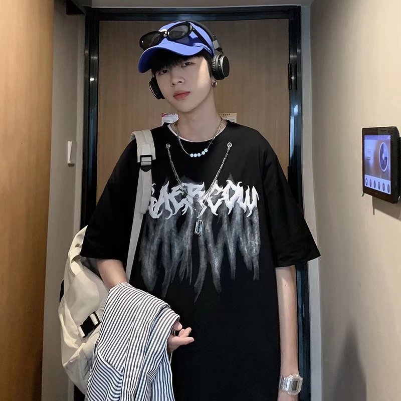 Áo Thun Nam Ngắn Tay Họa Tiết Hoạt Hình Phong Cách Hàn Quốc Áo phông nam in chữ