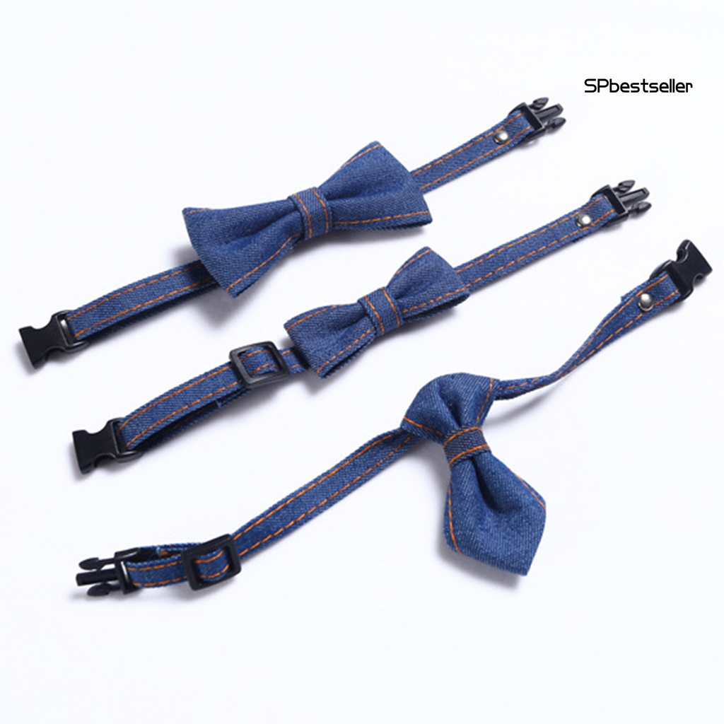 Vòng Cổ Vải Jean Đính Nơ Có Thể Điều Chỉnh Cho Thú Cưng