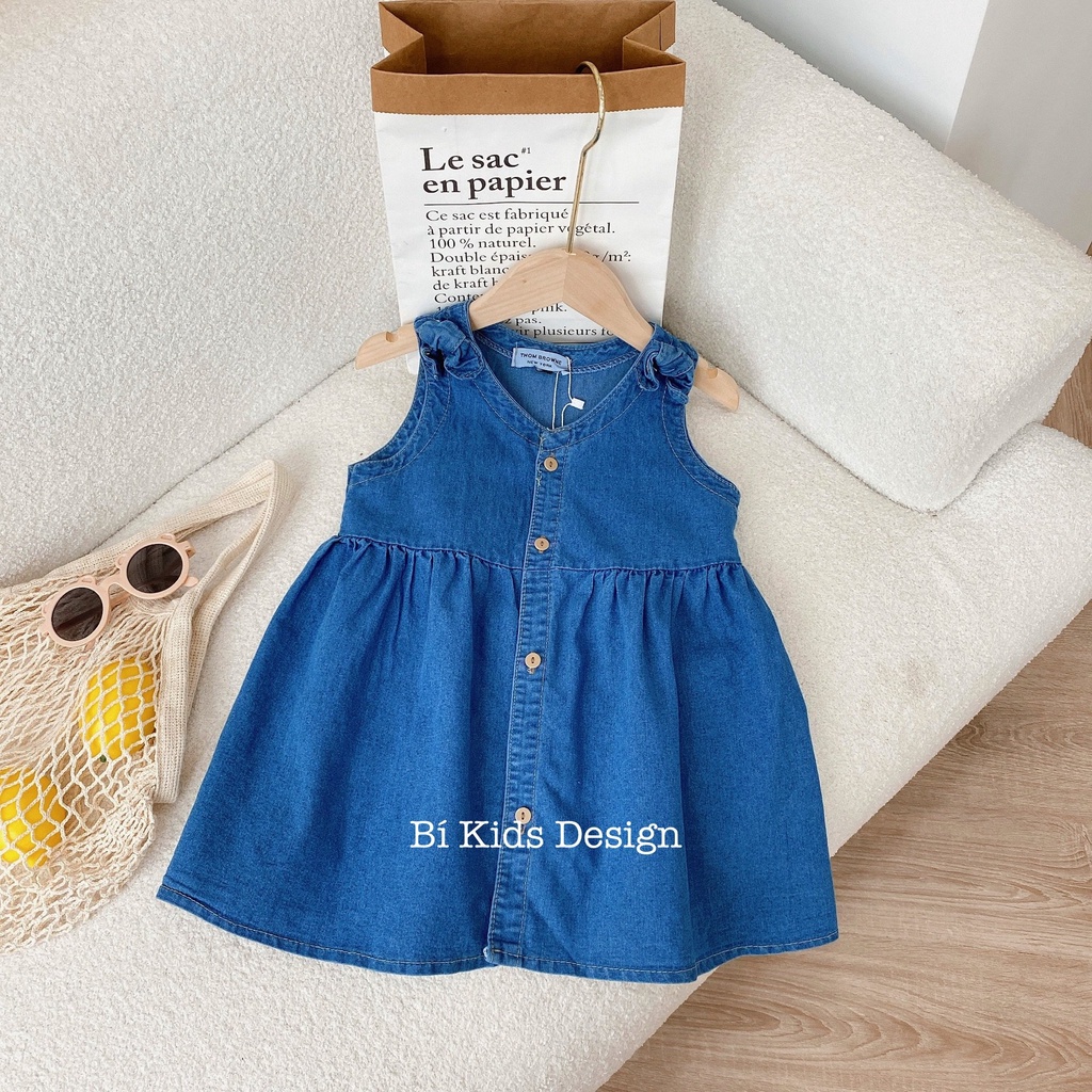 Váy bò demi mềm mại chi tiết nơ đính tay cho bé gái 1 2 3 4 5 6 7 thời trang trẻ em mùa hè Bí Kids