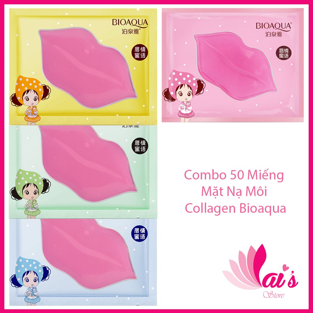 Combo 50 Miếng Mặt Nạ Môi Collagen Bioaqua Dưỡng Ẩm, Mờ Thâm, Môi Hồng, Mềm Môi Lip Mask Nội Địa Trung Chính Hãng