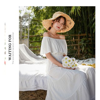 Váy đi biển trễ vai coton lụa hàn mềm mát