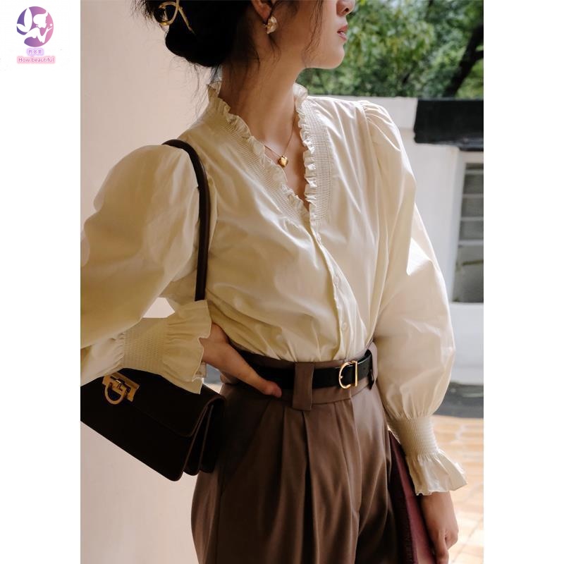 Áo Sơ Mi Tay Dài Phồng Phong Cách Pháp Cổ Điển Thời Trang Mùa Thu Mới Cho Nữ