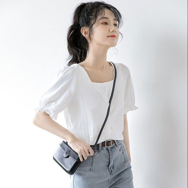 Áo Sơ Mi Tay Ngắn Phồng Form Rộng Thời Trang Mùa Hè 2020 Cho Nữ