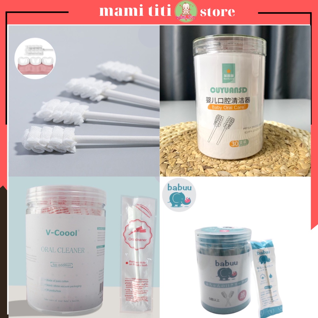 Rơ lưỡi cho bé, hộp rơ lưỡi 30 que V-coool - BABUU - Baby oral care an toàn vệ sinh răng miệng cho bé