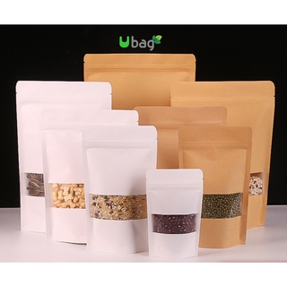 Túi zipper giấy Kraft cửa sổ đựng thực phẩm màu nâu (loại tốt)
