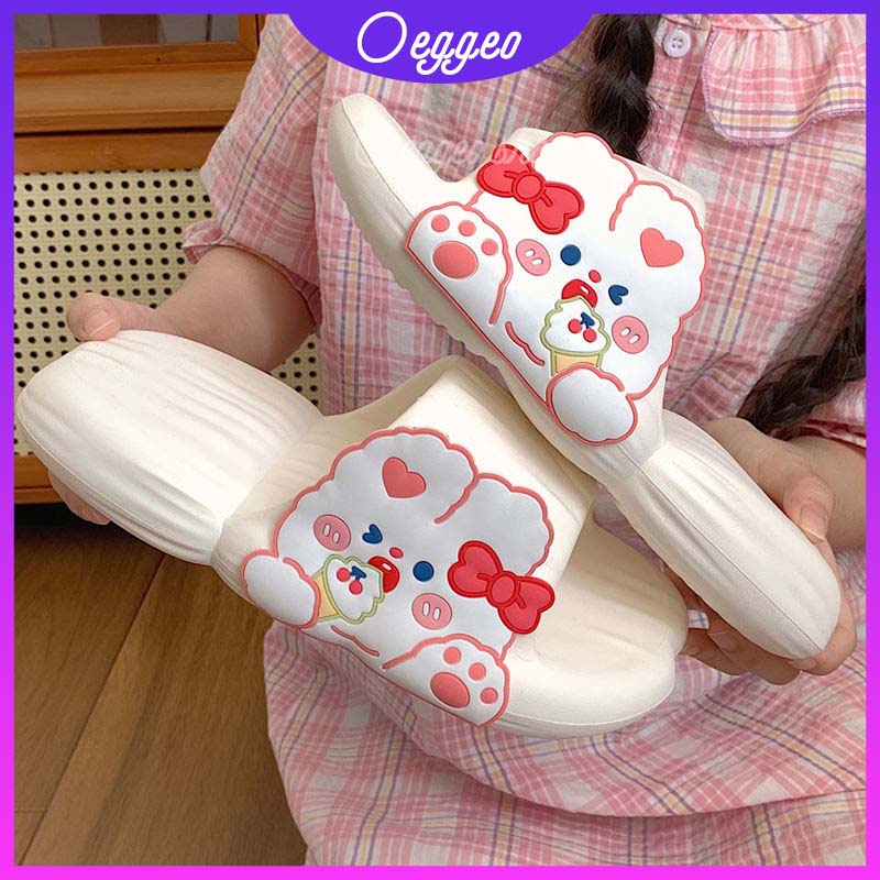 Oeggeo shop Dép Đi Trong Nhà Nắp Lật Họa Tiết Thỏ Hoạt Hình Cho Nữ