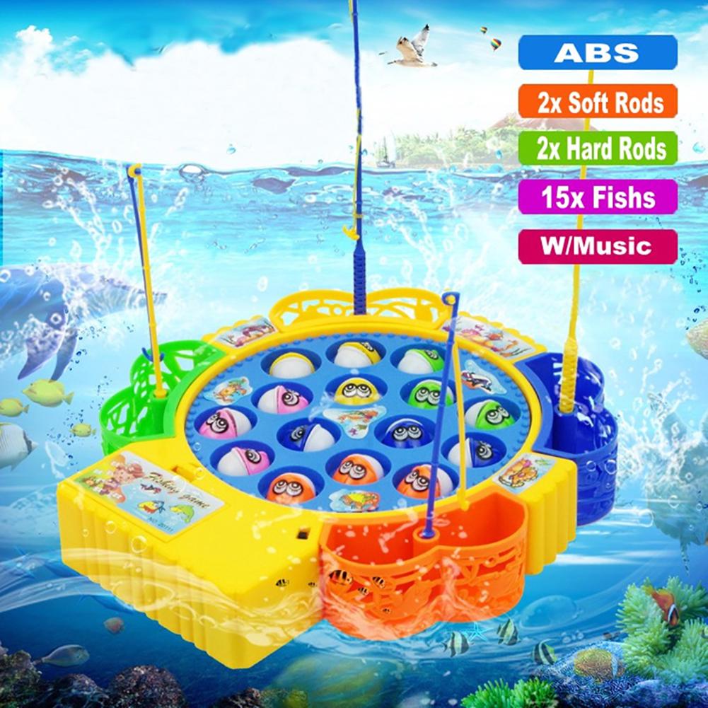 Children Electric Rotating Double Layer Music Fishing Set Toys Magnetic Game Board Learning
