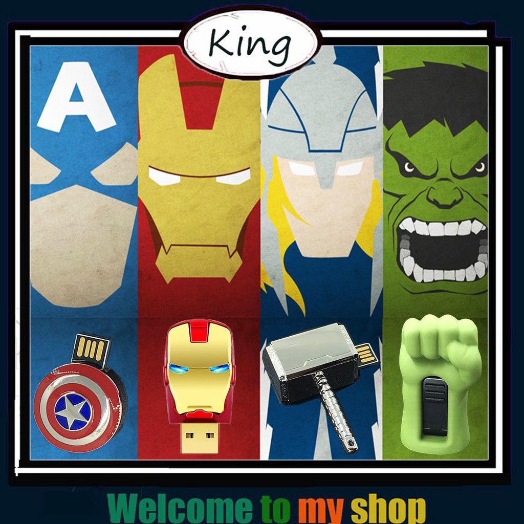 ổ đĩa flash USB Captain America Shield Iron Man Head Bộ nhớ tay màu xanh lá cây 4GB 16GB 32GB 32G Ổ đĩa ngón tay cái