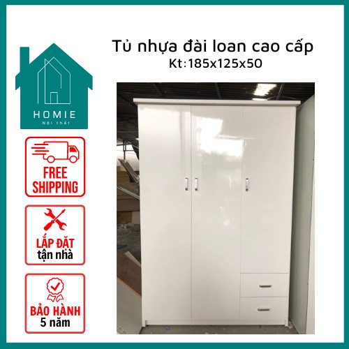 Tủ quần áo 3 cánh Nhựa Đài Loan kích thước 185x125x51cm - bảo hành 5 năm