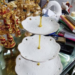Bộ đĩa sứ 3 tầng để trái cây