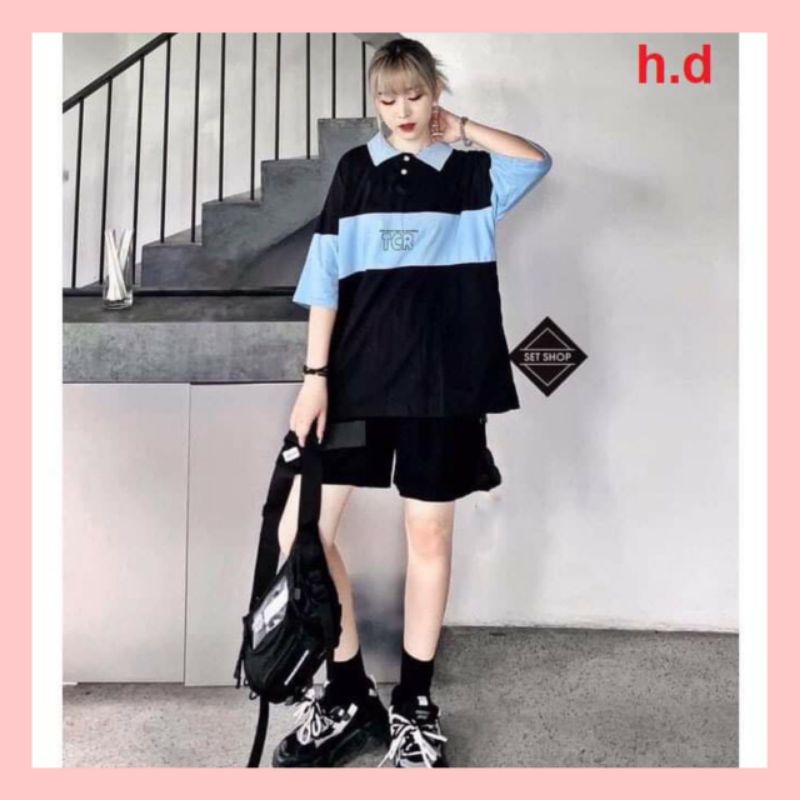 Bộ Set Áo Zaplang phối TCR mix áo polo cổ trụ+ thun Unisex Cotton chuẩn ảnh Đồ Đôi - Sét nam nữ Đẹp HotTrend
