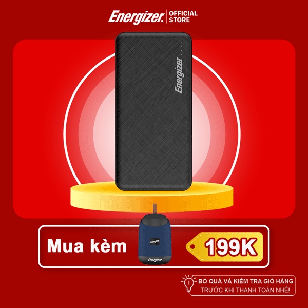 Sạc dự phòng Energizer 10000mAh UE10053 - Thiết kế vân nhám sang trọng, tích hợp 2 cổng outputs - Hàng chính hãng