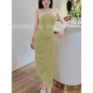 Đầm hai dây kiểu cổ yếm dáng midi chất xốp form đẹp