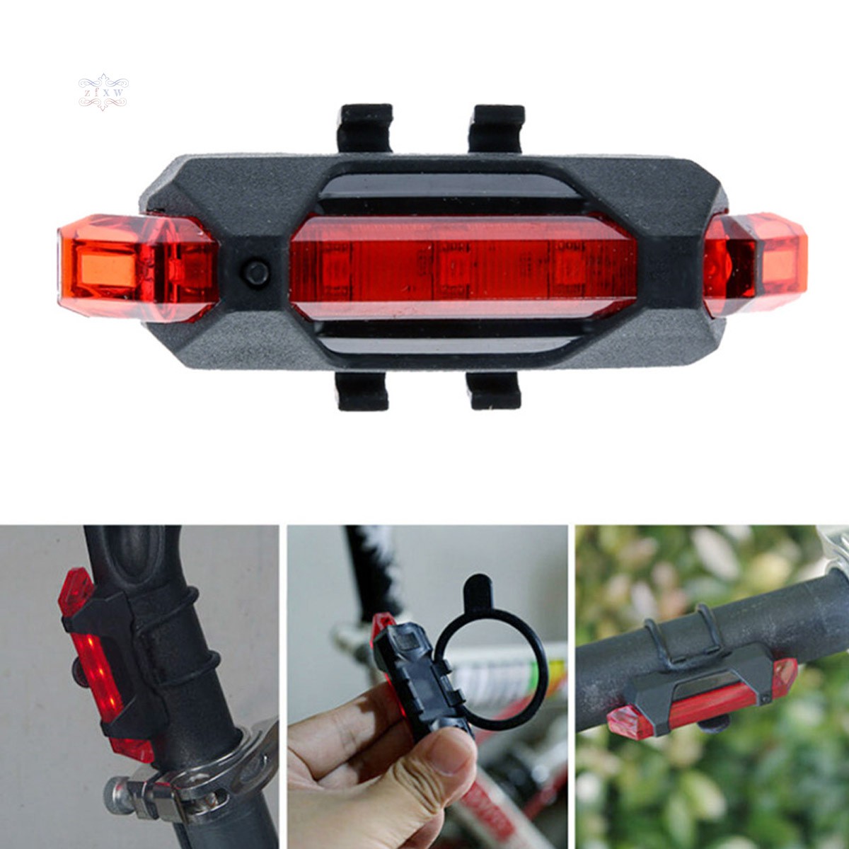 ZFXW Portable USB Rechargeable Bike Bicycle Tail Rear Safety Warning Light Taillight  Lamp Super Bright @VN
