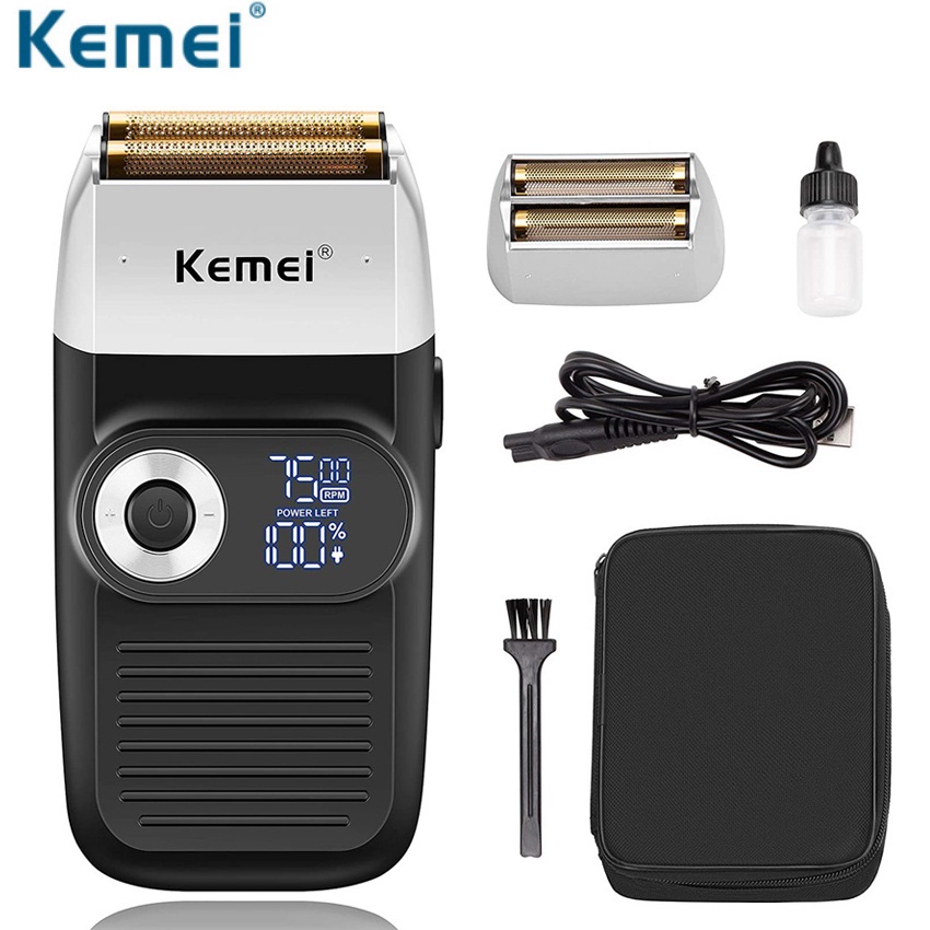 Máy Cạo Râu Khô Màn Hình LCD Cao Cấp Kemei Km 2026 Lưỡi Kép Công Suất Mạnh,Cạo Trắng Tóc,Cạo Fade