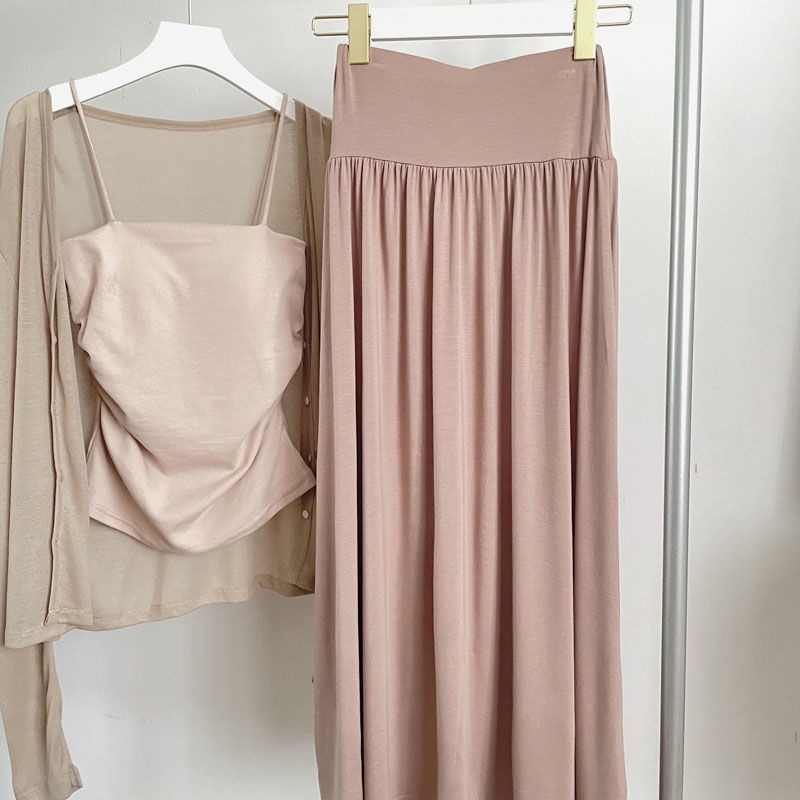 Set Áo Cardigan + Chân Váy Lưng Cao Xinh Xắn Thời Trang Theo Phong Cách Pháp