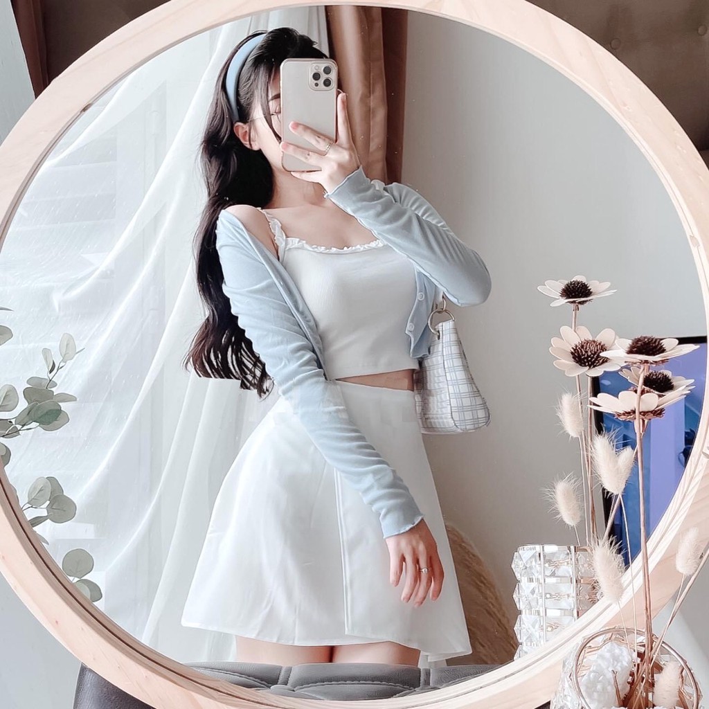 Set 3 Món Cardigan Chân Váy PEONYB Nữ [FREESHIP] Bộ đồ áo quây jacket thun tăm dáng ôm body bánh bèo tiểu thư Ulzzang