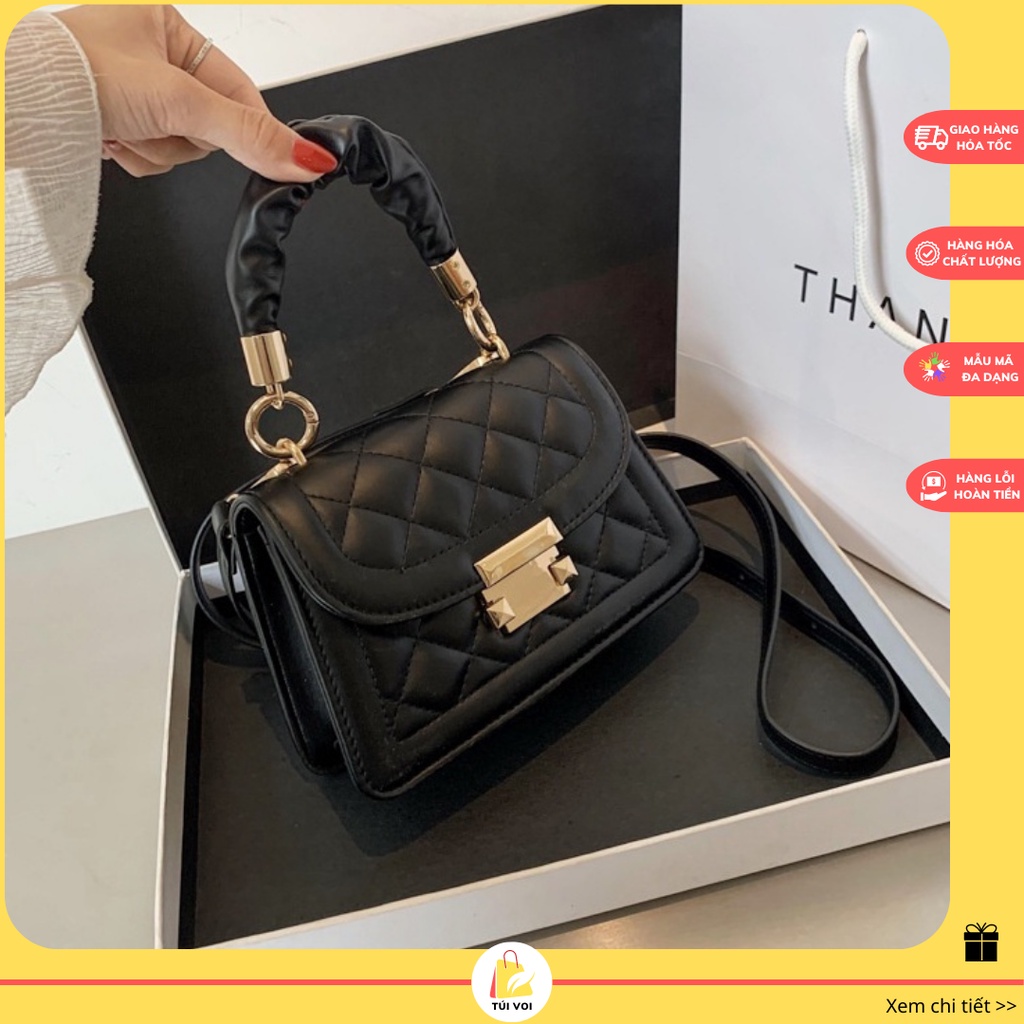 Túi xách nữ đeo chéo có quai xách cầm tay thêu chỉ khóa lẫy xinh xắn CV4