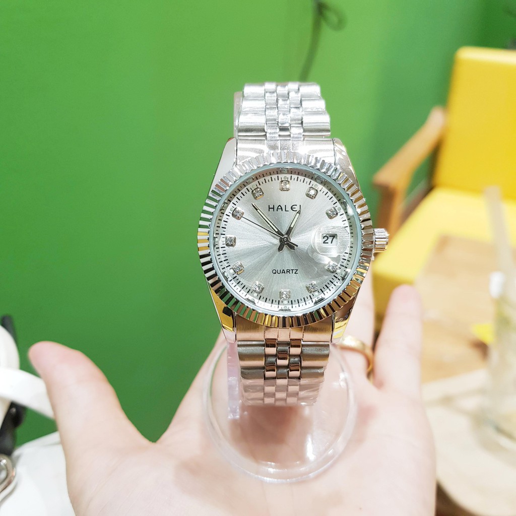 Đồng Hồ Cặp Nam Nữ Dây Kim Loại HL Mặt Đen Sang Trọng