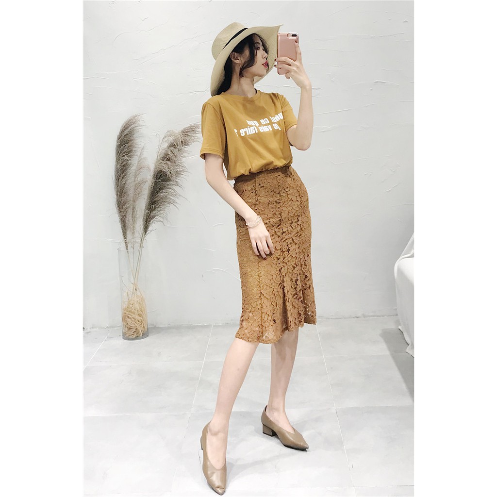 Set áo phông + chân váy ren(hàng Quảng Châu)