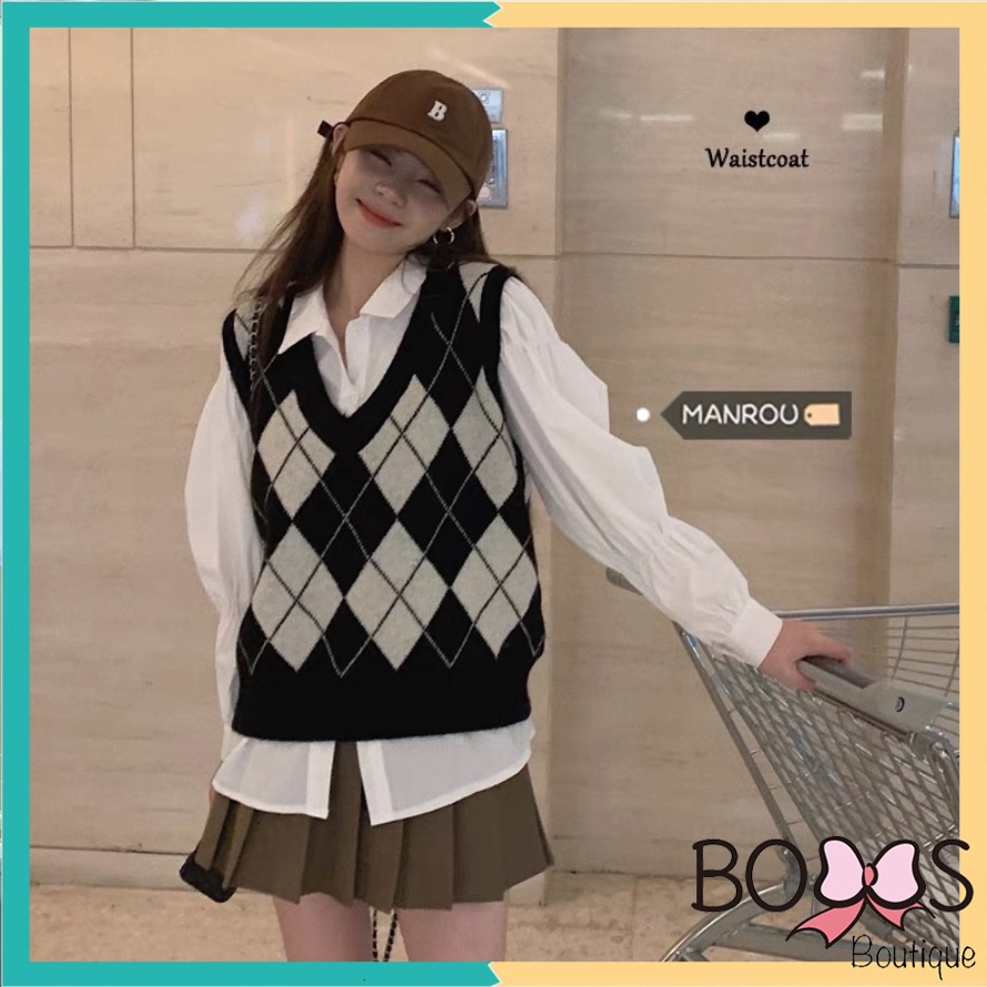 Áo Gile Len Nữ Dày Dặn Họa Tiết Caro Nhiều Màu Phong Cách Ulzzang [LGC] | BigBuy360 - bigbuy360.vn