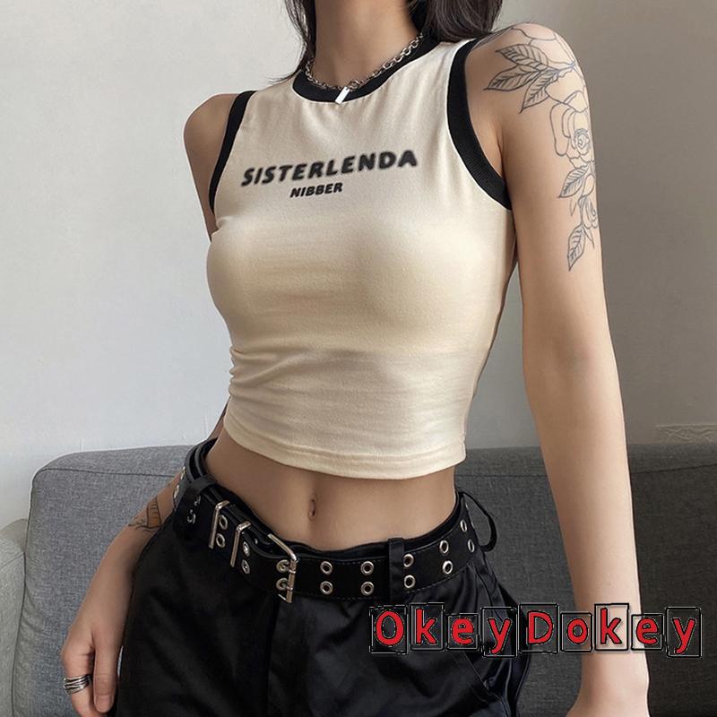 Áo Lửng Không Tay Cổ Tròn In Chữ Thời Trang Cho Nữ