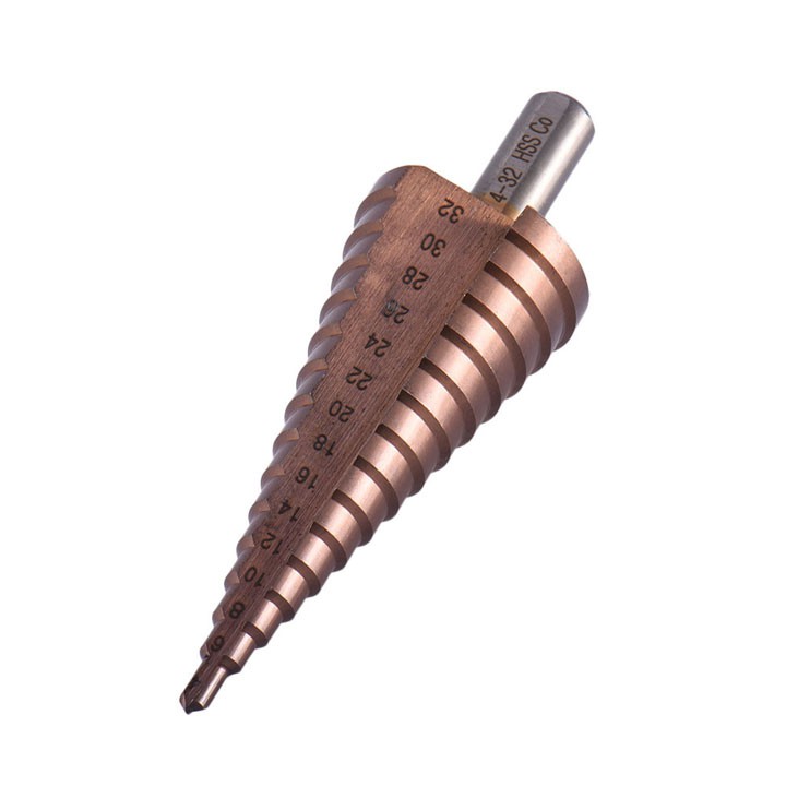 Mũi khoan bước tháp HSS COBAN M35 4-32mm khoan inox,sắt,thép trục 10mm