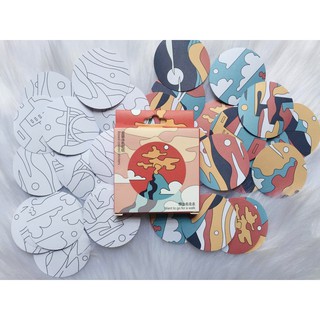 Hộp 40 Sticker Tròn Lớn In Hình - Hình Dán Màu và Trắng Đen Có Thể Tô Màu