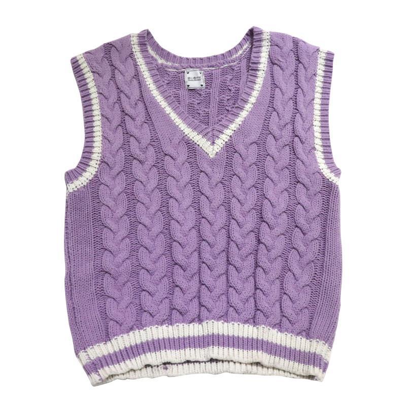 Áo Gile Purple Sweater JK Vest Loose Korean Japanese Women Embroidery Strawberry Sweater