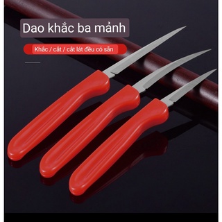 Bộ 3 Cây Dao Khắc Tỉa Rau Củ Quả Cán Nhựa sắc bén (dao chính, dao lưỡi liềm, dao rựa)