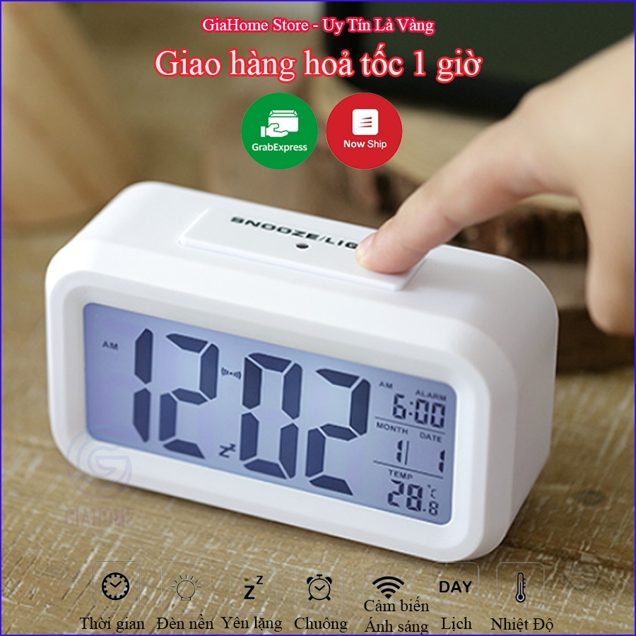 Đồng hồ để bàn báo thức điện tử đa chức năng cảm biến đèn nền ban đêm, nhiệt độ, thời gian, lịch, báo thức màn LCD C1019