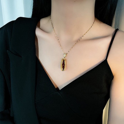 vòng cổ Thép Titan Mặt Hình Hạt Đậu Phộng Thời Trang Cho Nữ