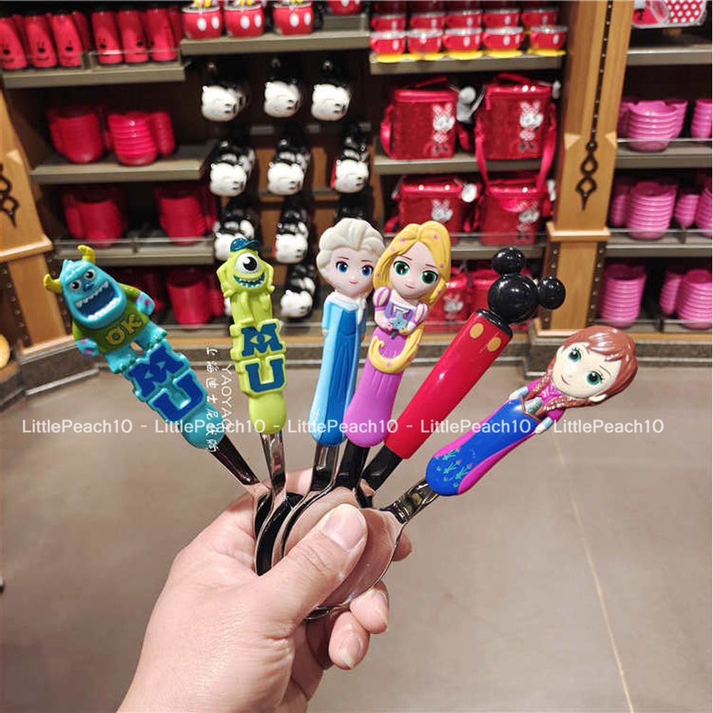 Muỗng ăn inox trẻ em  hình Frozen Elsa Mickey Minnie và Princess Car Disney nổi 3D cho bé trai gái
