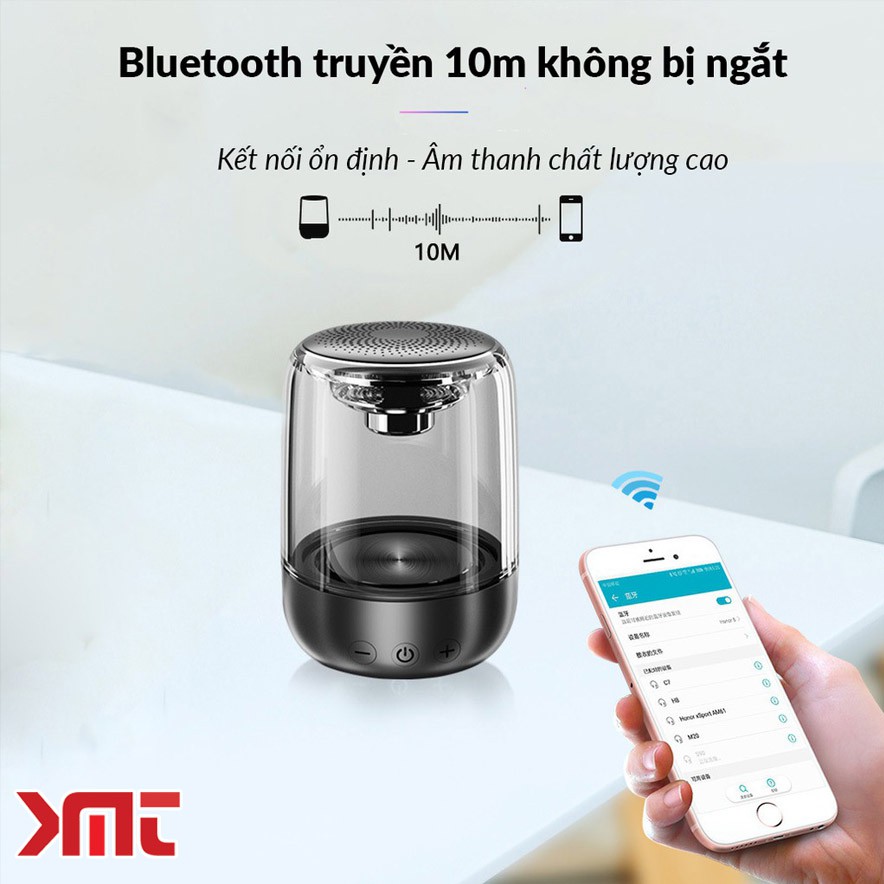 Loa bluetooth trong suốt đèn led nhiều màu cực đẹp âm thanh vòm bass siêu trầm KMT Store